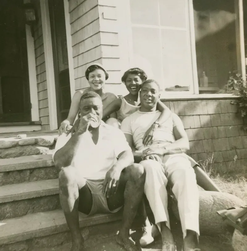 Family gathered on porch